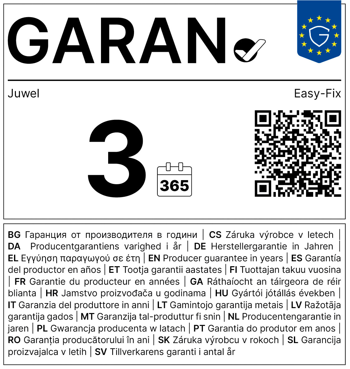 Garantie-Label vergrößert