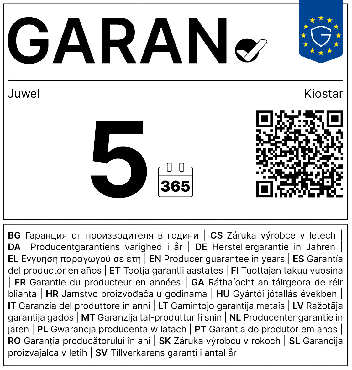 Garantie-Label vergrößert