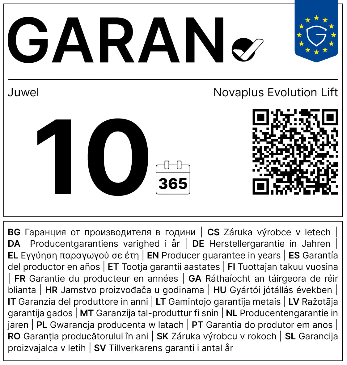 Garantie-Label vergrößert